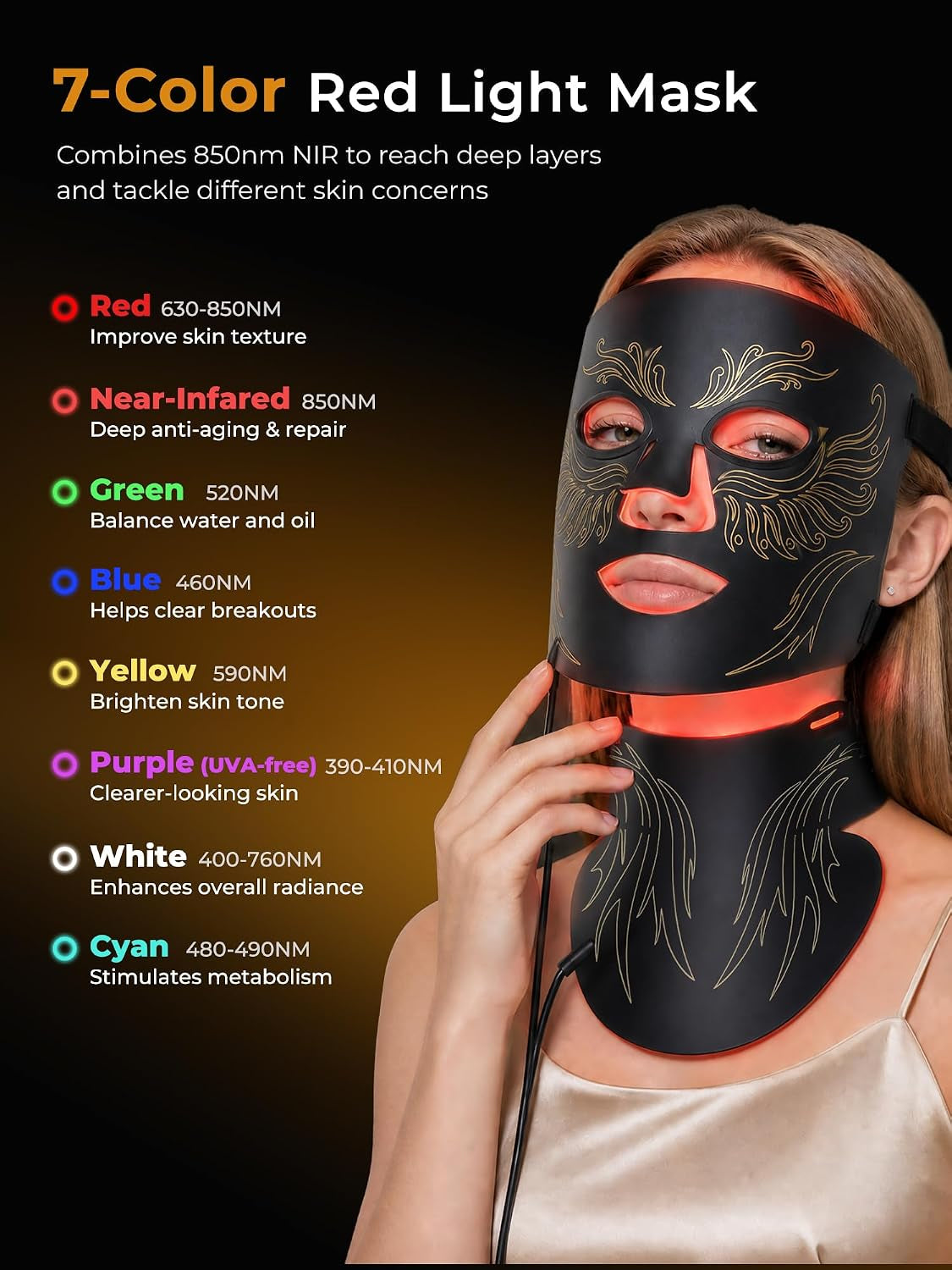 Red Light Therapy for Face, 850Nm Near-Infrared LED Light Therapy Mask (M09), Silicone LED Face Mask Light Therapy with Timer for Home & Travel