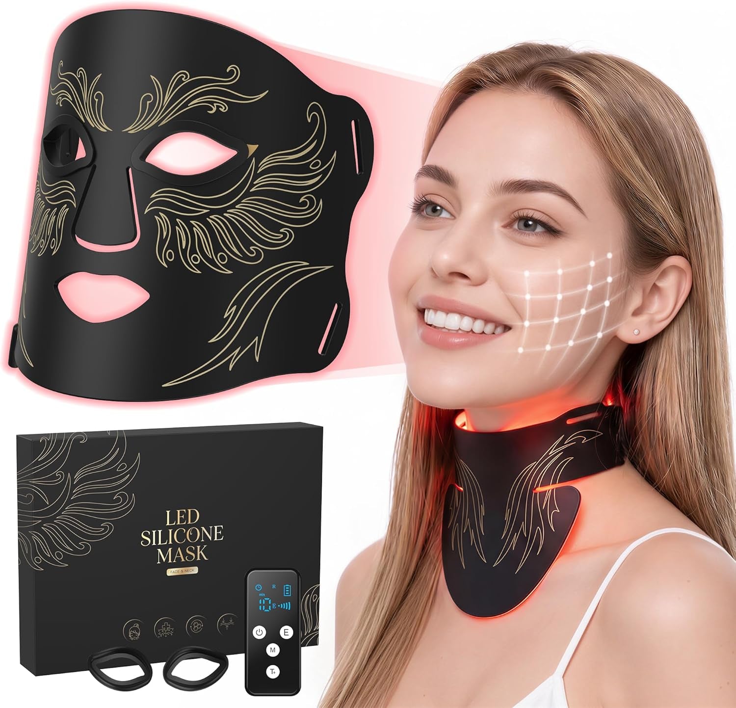 Red Light Therapy for Face, 850Nm Near-Infrared LED Light Therapy Mask (M09), Silicone LED Face Mask Light Therapy with Timer for Home & Travel